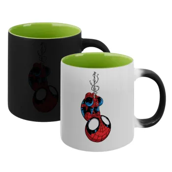Spiderman upside down, Κούπα Μαγική εσωτερικό πράσινο, κεραμική 330ml που αλλάζει χρώμα με το ζεστό ρόφημα