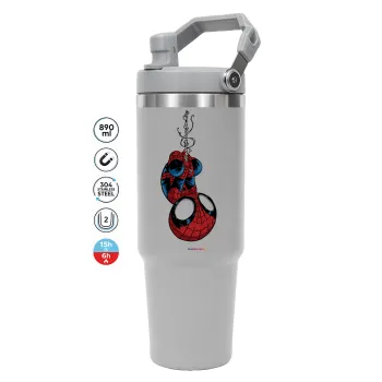 Spiderman upside down, ΓΚΡΙ χρώματος Θερμός Ανοξείδωτο 890ml (30oz) με χερούλι
