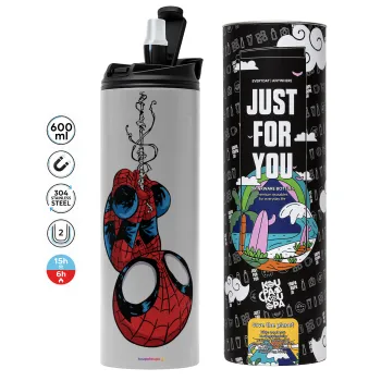 Spiderman upside down, Tumbler ποτήρι θερμό ΓΚΡΙ από ανοξείδωτο ατσάλι 600ml