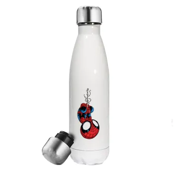 Spiderman upside down, Μεταλλικό παγούρι θερμός Λευκό (Stainless steel), διπλού τοιχώματος, 500ml