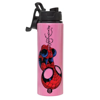 Spiderman upside down, Μεταλλικό παγούρι νερού με καπάκι ασφαλείας, αλουμινίου 850ml