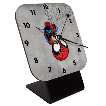 Spiderman upside down, Quartz Wooden table clock with hands (10cm)