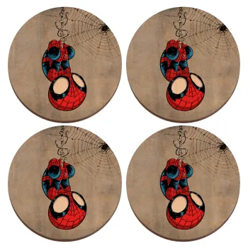 Spiderman upside down, ΣΕΤ x4 Σουβέρ ξύλινα στρογγυλά plywood (9cm)