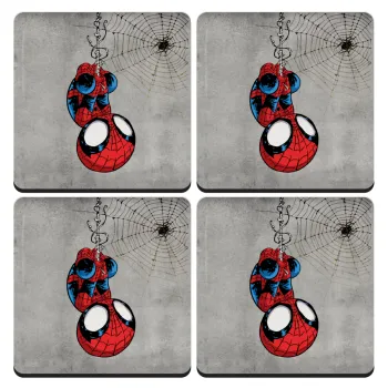 Spiderman upside down, ΣΕΤ 4 Σουβέρ ξύλινα τετράγωνα (9cm)