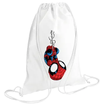 Spiderman upside down, Backpack pouch GYMBAG white (28x40cm)