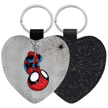 Spiderman upside down, Μπρελόκ PU δερμάτινο glitter καρδιά ΜΑΥΡΟ