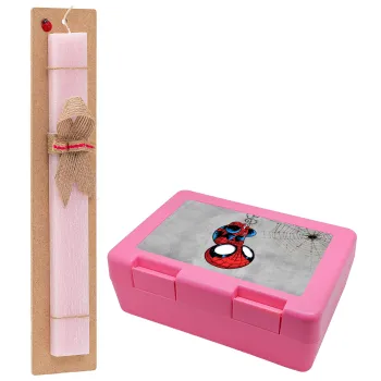 Spiderman upside down, Easter Set, children's snack container PINK & scented flat Easter candle (30cm) (PINK)
