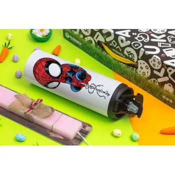 Spiderman upside down, Easter candle,Travel Tumbler 2 Lids, with metal straw & cleaning brush & aromatic flat candle (30cm) (PINK)