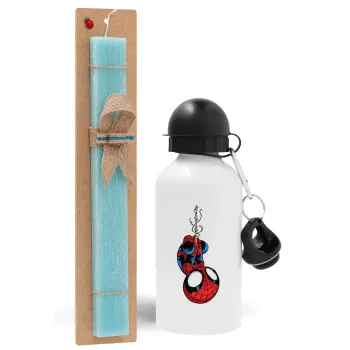 Spiderman upside down, Easter Set, metallic aluminum water bottle (500ml) & scented flat candle (30cm) (TURQUOISE)