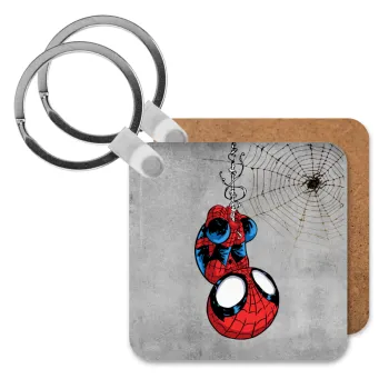 Spiderman upside down, Μπρελόκ Ξύλινο τετράγωνο MDF