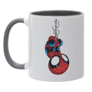 Spiderman upside down, Κούπα χρωματιστή γκρι, κεραμική, 330ml