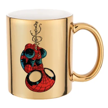 Spiderman upside down, Κούπα κεραμική, χρυσή καθρέπτης, 330ml
