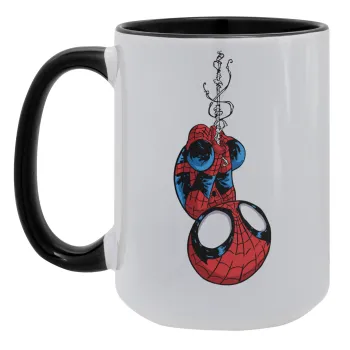 Spiderman upside down, Κούπα Mega 15oz, κεραμική Μαύρη, 450ml
