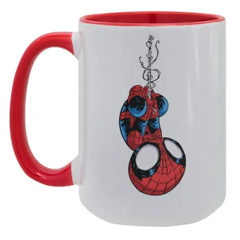 Spiderman upside down, Κούπα Mega 15oz, κεραμική Κόκκινη, 450ml