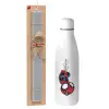 Easter Set, metallic stainless thermos bottle (500ml) & scented flat Easter candle (30cm) (GRAY)