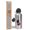 Easter Set, metallic silver aluminum water bottle (500ml) & aromatic flat Easter candle (30cm) (GRAY)