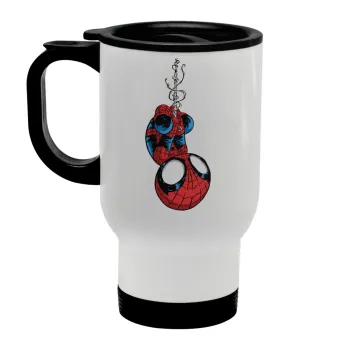 Spiderman upside down, Stainless steel travel mug with lid, double wall white 450ml