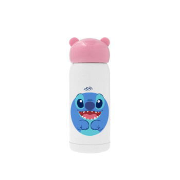 Lilo & Stitch blue, Ροζ ανοξείδωτο παγούρι θερμό (Stainless steel), 320ml