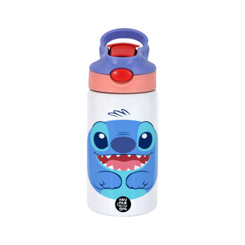 Lilo & Stitch blue, Children's hot water bottle, stainless steel, with safety straw, pink/purple (350ml)