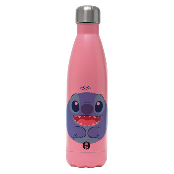 Lilo & Stitch blue, Metal mug thermos Pink Mat (Stainless steel), double wall, 500ml