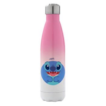Lilo & Stitch blue, Metal mug thermos Pink/White (Stainless steel), double wall, 500ml