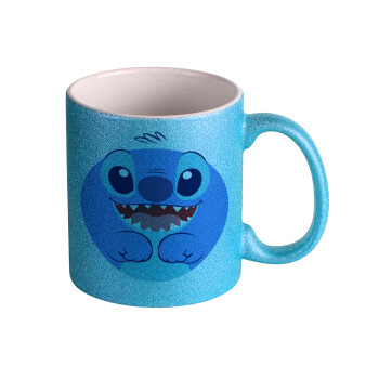Lilo & Stitch blue, Κούπα Σιέλ Glitter που γυαλίζει, κεραμική, 330ml