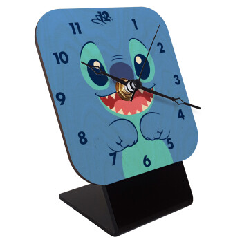 Lilo & Stitch blue, Quartz Table clock in natural wood (10cm)