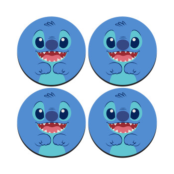Lilo & Stitch blue, SET of 4 round wooden coasters (9cm)
