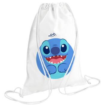 Lilo & Stitch blue, Τσάντα πλάτης πουγκί GYMBAG λευκή (28x40cm)