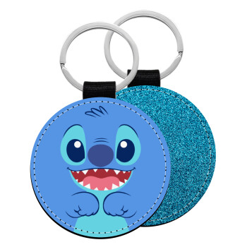 Lilo & Stitch blue, Μπρελόκ Δερματίνη, στρογγυλό ΜΠΛΕ (5cm)
