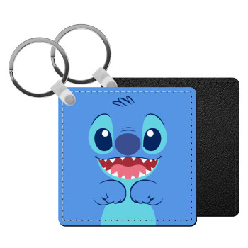Lilo & Stitch blue, Μπρελόκ Δερματίνη, τετράγωνο ΜΑΥΡΟ (5x5cm)