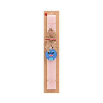 Lilo & Stitch blue, Easter Set, wooden keychain & scented flat Easter candle (30cm) (PINK)