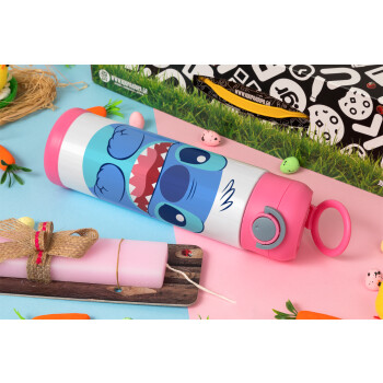 Lilo & Stitch blue, Easter candle, Childrens hot water bottle, stainless steel, with safety straw, PINK (500ml)