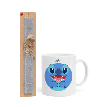 Lilo & Stitch blue, Easter Set, Ceramic Cup (330ml) & Easter aromatic flat candle (30cm) (GRAY)