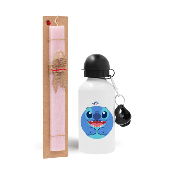 Lilo & Stitch blue, Easter Set, metallic aluminum bottle (500ml) & aromatic flat Easter candle (30cm) (PINK)