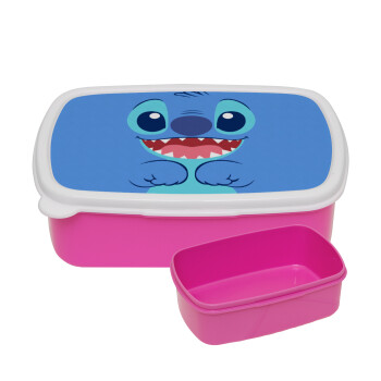 Lilo & Stitch blue, ΡΟΖ παιδικό δοχείο φαγητού (lunchbox) πλαστικό (BPA-FREE) Lunch Βox M18 x Π13 x Υ6cm