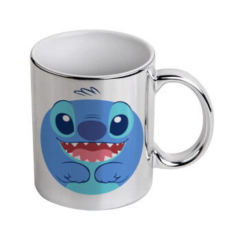 Lilo & Stitch blue, Mug ceramic, silver mirror, 330ml