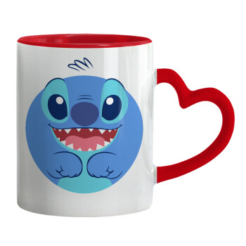 Lilo & Stitch blue, Mug heart red handle, ceramic, 330ml