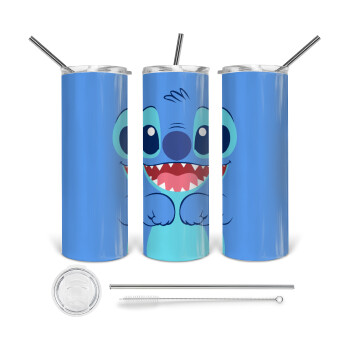 Lilo & Stitch blue, 360 Eco friendly stainless steel tumbler 600ml, with metal straw & cleaning brush