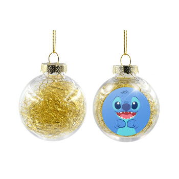 Lilo & Stitch blue, Χριστουγεννιάτικη μπάλα δένδρου διάφανη με χρυσό γέμισμα 8cm