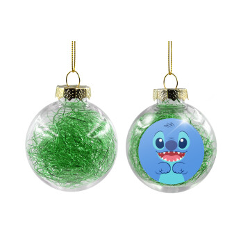 Lilo & Stitch blue, Χριστουγεννιάτικη μπάλα δένδρου διάφανη με πράσινο γέμισμα 8cm