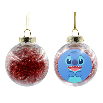 Lilo & Stitch blue, Χριστουγεννιάτικη μπάλα δένδρου διάφανη με κόκκινο γέμισμα 8cm