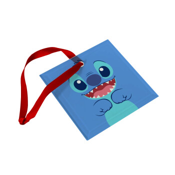 Lilo & Stitch blue, Χριστουγεννιάτικο στολίδι γυάλινο τετράγωνο 9x9cm