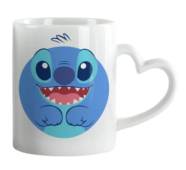 Lilo & Stitch blue — Κούπα καρδιά χερούλι λευκή, κεραμική, 330ml