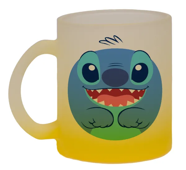 Lilo & Stitch blue — Κούπα γυάλινη δίχρωμη με βάση το κίτρινο ματ, 330ml