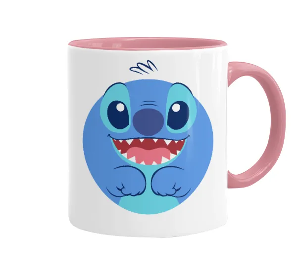 Lilo & Stitch blue — Mug colored pink, ceramic, 330ml