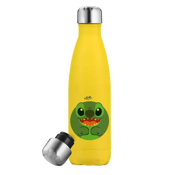 Lilo & Stitch blue — Μεταλλικό παγούρι θερμός Κίτρινος (Stainless steel), διπλού τοιχώματος, 500ml