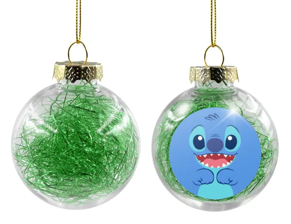 Lilo & Stitch blue — Στολίδι Χριστουγεννιάτικη μπάλα δένδρου διάφανη με πράσινο γέμισμα 8cm