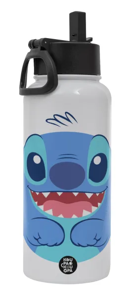 Lilo & Stitch blue — Μεταλλικό παγούρι θερμός Λευκό με καλαμάκι και χερούλι (Stainless steel), διπλού τοιχώματος, 950ml