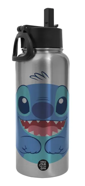 Lilo & Stitch blue — Metal mug thermo Silver with Straw and Spout Lid (Stainless steel), double wall, 950ml